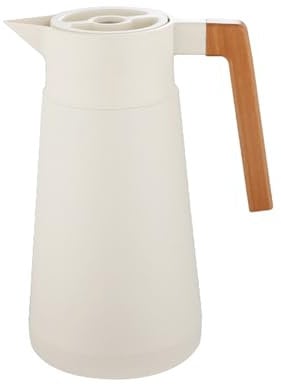 Pichet Isotherme Thermos Sous Vide Isolé, Acier Inoxydable, Avec Manche En Bois, Carafe à Café Thermique Pour Le Thé Café Chaud Et Froid, Pour Hôtel Bureau Domicile (Beige,2L)