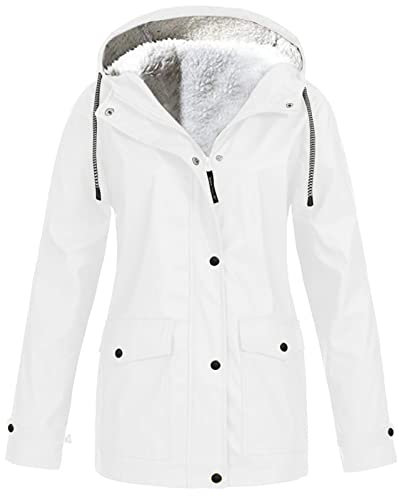 loobun Veste d'hiver imperméable pour femme en polaire chaude légère coupe-vent avec cordon de serrage à capuche - Couleur unie - Pour la course à pied, le cyclisme, la randonnée, Blanc, XXL