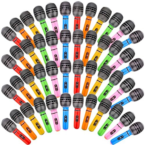 Feradny 48 Pieces Giant Blow up Microphone Inflatable Microphones Assorted Colors Inflatable Microphone Props Toys for Kids Musical Concert Themed Party Birthday Party Decoration