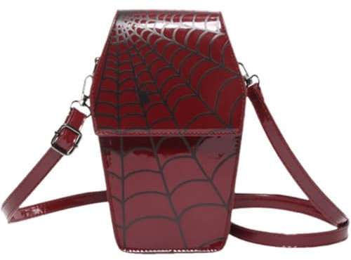 Gothic Leder Tasche Sarg Form Spinne Web Umhängetasche Weibliche Punk Handtasche Verstellbaren Riemen Schulter Tasche Halloween Geldbörsen