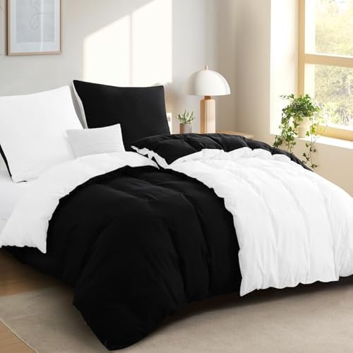 RUIKASI Bettwäsche 135x200 4teilig Schwarz Weiß - Premium Baumwollähnlich Wendebettwäsche Weich Vorgewaschene ÖKO-TEX, Zweifarbiger Bettbezüge 135 x 200 2er Set mit 2 Kissenbezüge