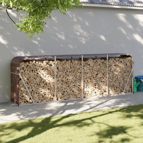 Homgoday Brauner Kaminholzständer 300 x 45 x 100 cm aus verzinktem Stahl, Möbel für den Innenbereich, Holzregal für Kamin, Holz für den Innenbereich, stapelbar, Holzregal aus Holz