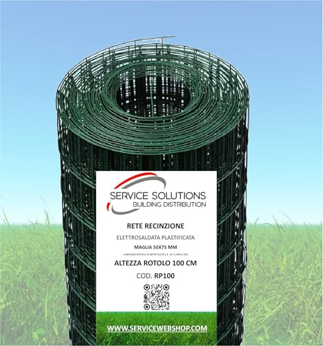 Rete Metallica Elettrosaldata Zincata e Plastificata per Recinzioni Giardino - Maglia 75x50 mm - Rotolo 25 m Altezza 100 CM - Robusta e Resistente agli Agenti Atmosferici | SERVICEWEBSHOP (H 100 CM)