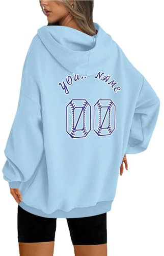 Individuelle Baseball Hoodies Gestalten Sie Ihre Eigenen Hoodies Personalisierte Baseball Pullover Sweatshirts mit Tasche Benutzerdefinierte Name/Teamname/Number Hoodies für Männer Frauen,Light Blue