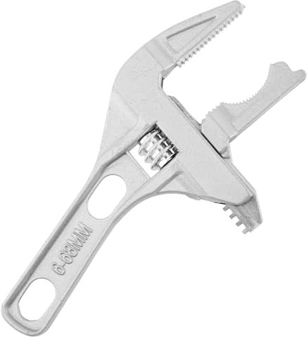 QKDS Adjustable Wrench, 6-70mm Large Opening Short Handle Wide Jaw, Aluminum Alloy Spanner Wrenches Shank Plumber, Mini Spanner for Bathroom, Washbasin, Tube Nut Disassembly(Silver)