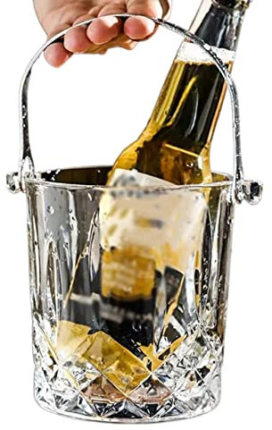 RUHEN Hochwertiger Eiskübel aus Glas, 900 ml, transparenter Champagnerkübel für die Party zu Hause mit Griffen, Eiskübel-Kits