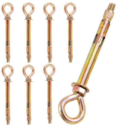Keadic 8 pernos de ojo M8 chapados en zinc de colores, perno de ojo de hombro, tornillos de expansión de ladrillo de hormigón, pernos de gancho cerrados para pared