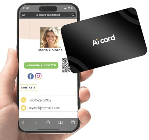 Biglietto da visita Digitale NFC Personalizzabile | Condividi i dati della tua card NFC tramite cellulare | Compatibile con smartphone Android e iOS Aicard NERO