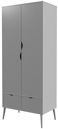 URBNLIVING 180cm Tall Freestanding Grey Wardrobe with 2 Door 2 Drawer Modern Shelf Clothes Storage Scandi Legs Cupboards Hanging Rail Unit for Bedroom
