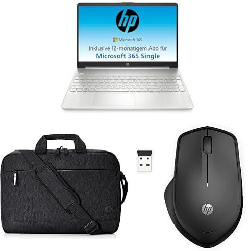 HP Laptop - 15,6 FHD Display, Intel Celeron N4500, 4 GB DDR4 RAM, 128 GB SSD, Intel UHD Graphics, Windows 11 Home im S-Modus, QWERTZ Tastatur, Silber Laptoptasche 280 Silent Wireless Maus