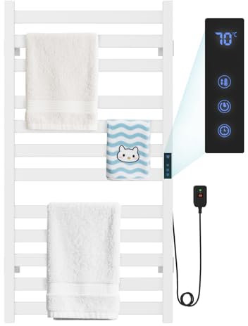 KEOKBON Handtuchtrockner Elektrisch, 520x1000mm Handtuchheizkörper mit Timer, Intelligenter Konstanttemperatur 35-70℃, 1-24 Stunden Timer, LED-Anzeige Handtuchhalter Handtuchheizung, 155W, Weiß