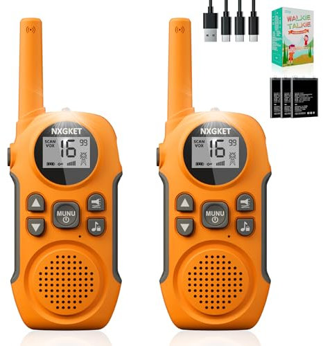 Walkie Talkie 2er Set Aufladbar für Kinder Funkgerät, NXGKET Spielzeug für MäDchen Jungen Ab 3 Jahre, Große Reichweite 3km Walki Talki mit Li-ion Akku für Freien, Camping, Wandern