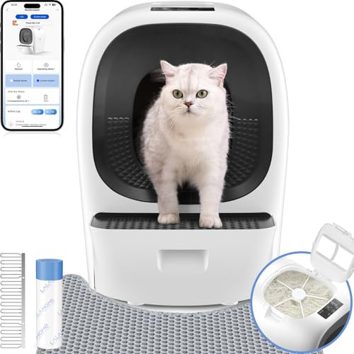 LALAHOME Selbstreinigende Katzentoilette RealScooper Pro, 80L Katzenklo Selbstreinigend, Geruchsbeseitigung, 5G App, UV-Sterilisation, Mehrfachschutz, Hygienisch, Große Fassungsvermögen für Mehrere