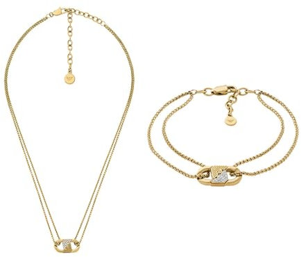 Emporio Armani Herren Goldfarbener Edelstahl Halskette und Damen Ohrringe, Set