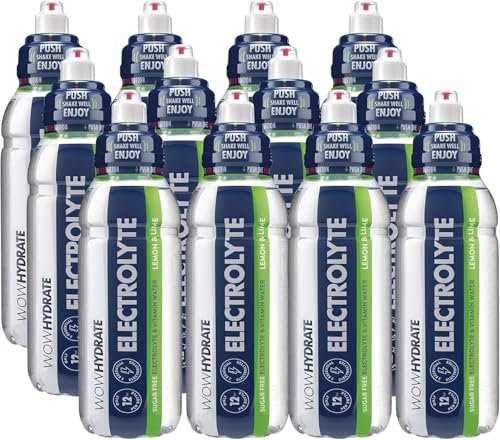 Wow Hydrate Electrolyte Water – 12 x 500ml Bottles – Lemon & Lime - Sugar-Free, Energy - Boosting Hydration Drink with Essential Electrolytes