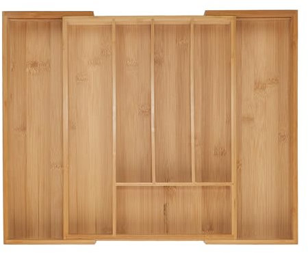Relaxdays Besteckkasten, 5–7 Fächer, ausziehbarer Besteck Schubladeneinsatz, HxBxT: 5 x 29,5-47,5 x 38 cm, Bambus, Natur