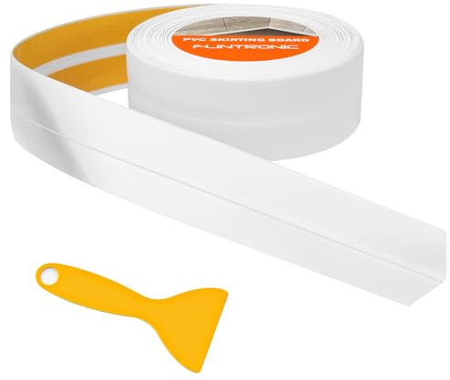 flintronic Sigillante Impermeabile, 5m*38mm Battiscopa Morbido PVC Sigillante Autoadesivo Nastro, Impermeabile, Antiolio e Antimuffa Utilizzato per Piastrelle da Cucina/Bagno, Mobili, ecc (Bianco)
