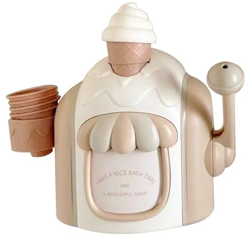 Baby Bath Toys, Bath Ice Cream Foam Maker, Fun Bubble Maker with Suction Cups, Portable Safe Plastic for Girls Boys Gift, Khaki