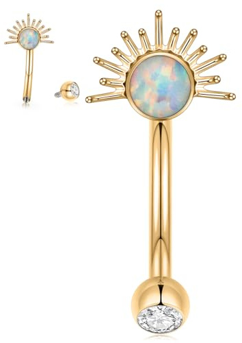 hengkaixuan Gold Daith-Schmuck G23 Titan-Augenbrauenring 16G Opal Rook Ohrring 8 mm Innengewinde gebogene Barbell Vertikale Labret-Lippenpiercing Kleine Bauchnabelringe