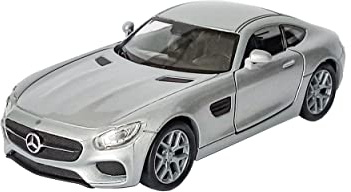 Mercedes-AMG GT Modellauto aus Metall mit Rückzugmotor 12cm Modell Auto Spielzeugauto Welly 4-Varianten 03 (Silber-Metallic)