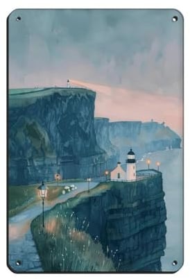 Aquarell Cliffs of Moher Irland Kunstdruck Blechschild Vintage Metall Pub Club Cafe Bar Home Wandkunst Dekoration Poster Retro 20 x 30 cm