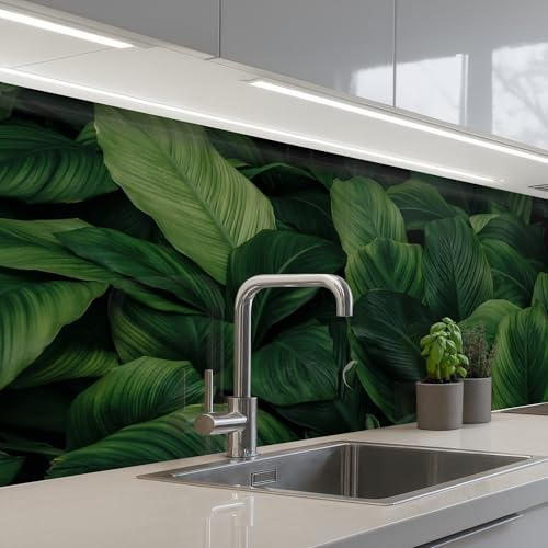 KitchenYeah© Spritzschutz Küchenrückwand Küche Abwaschbar Selbstklebend | 80x200 cm - Küchenwand Küchenfront Küchen Rückenwand Wandschutz Natur - Tropisch - Blätter - Grün