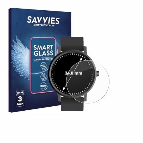 Savvies Schutzglas für | Armbanduhren (Kreisrund, ø: 34 mm) 3 Stück Transparenter Displayschutz Made in Germany Panzer Schutz Glas 9H Schutzfolie K