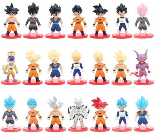 Aristo Solutions 21-teiliges Anime Chibi Figuren Set - Mini Action Manga Sammelfiguren mit Standfuß - Kämpfer & Helden Stil für Anime Fans - Deko, Geschenk & Vitrine - Super Fight Set