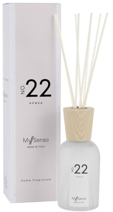 MySenso Premium Diffusor No. 22 Acqua 240 ml – Raumduft mit Limette, Bergamotte & marinen Noten – Duftstäbchen Diffuser mit satiniertem Glas