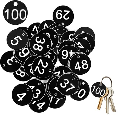 1-100 Plastic Table Numbers Tags Waterproof Cloakroom Key Tags with Hole | for Restaurant, Cafe, Hotel, Dormitory, Lockers, Mailbox, Gym, Office Organisation, Black White