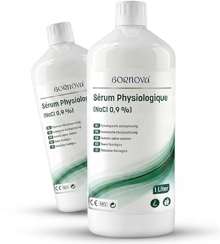 BORNOVA - Kochsalzlösung 2 x 1 Liter – Isotonische Kochsalzlösung NaCl 0,9% für Nasenspülung & Nasenvernebelung – Geeignet für Erwachsene & Kinder – Aerosol-Anwendung