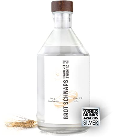 Brauerei Zwönitz Erzgebirgischer Brotschnaps/ausgezeichnete Spirituose mit Brotaroma/Schnaps Geschenke aus dem Erzgebirge/regionale Geschenke für Männer / 0,5 l Glasflasche