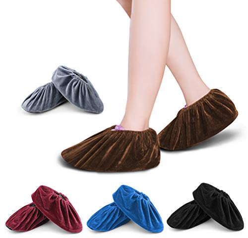 FOCCTS 5Pares Cubrezapatos Antideslizantes Cubiertas Reutilizable Zapatos con Franela,Cubiertas de Zapatos Lavables Zapatillas Prueba de Polvo para Protección para Adulto el Hogar, la Oficina