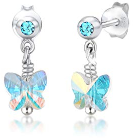 Elli Ohrringe Kinder Funkel Schmetterling mit Kristalle in 925 Sterling Silber