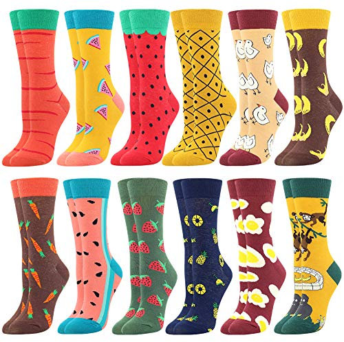 Chaussettes fantaisie amusantes en coton pour femmes et filles - Longueur mi-mollets - motif animal et aliments - Cadeau, R-fruits, taille unique