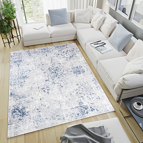 TAPISO Sky Teppich Kurzflor Modern Grau Blau Creme Ornament Design Meliert Wohnzimmer Schlafzimmer 3D Optik ÖKOTEX 200 x 300 cm