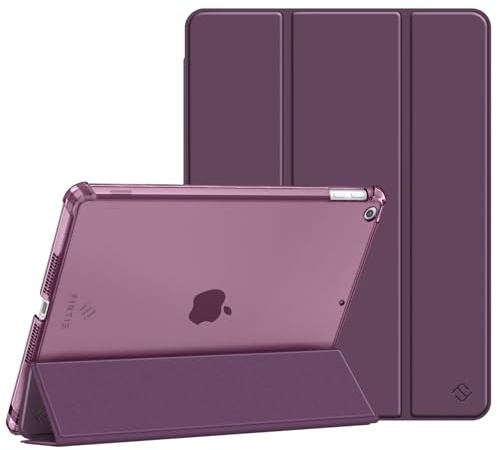 FINTIE Coque Compatible avec iPad 9e/8e/7e Génération 10.2 (2021-2019) | Étui avec Porte-Stylet, Coque Arrière Transparente Givrée, Housse Fine et Légère, Pourpre