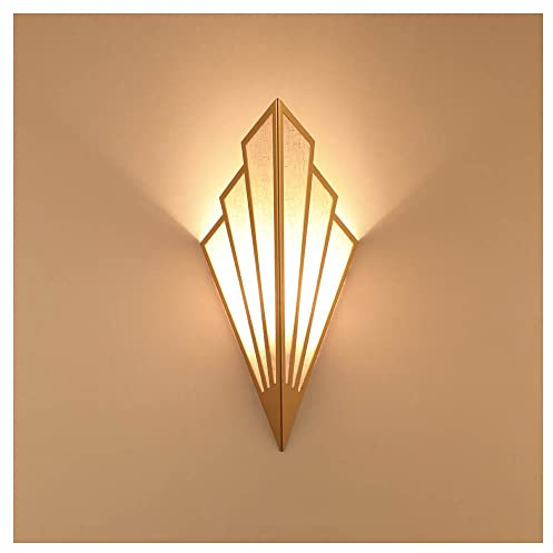 Simple Fan-shaped LED Wall Light Modern Wrought Iron Wall Sconce Light Linen Lampshade Fitting Art Deco Bedside Wall Lamp E14 Wall Spotlights Background Light for Living Room Bedroom Aisle Hotel,Gold