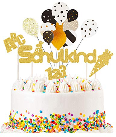 ENSTAB Schulanfang Tortendeko Schulkind ABC 123 Cupcake Topper Schulanfang Luftballons Kuchen Dekoration Einschulung Tortendeko Mädchen und Junge