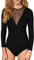 VEDATS Damen Body Langarm Rundhals Bodysuit mit transparentem Netzeinsatz (S)