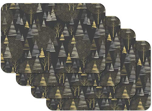 Venilia Tischset Golden trees, Platzset für Esszimmer, Telleruntersetzer, Weihnachten Tischdekoration, Weihnachtliche Platzdeckchen, abwischbar, lebensmittelecht, 45 x 30 cm, 4 Stück