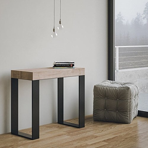 IMAGO FACTORY Tekna – Ausziehbare Konsole, Ausziehbarer Esstisch bis 196 cm, Esszimmertische B. 90 x H. 77 x T. 40, Platzsparende Konsole, Farbe Esche Natur, Made in Italy