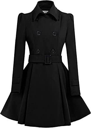 ForeMode Women Double Breasted Trench Coat with Belt Buckle Spring Mid-Long Long Sleeve Casual Dresses Style Outwear