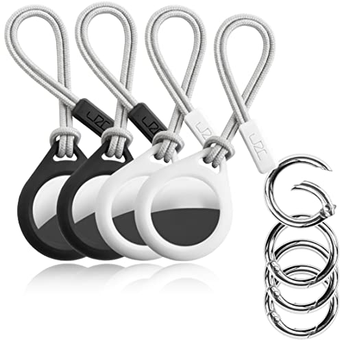 mioCASTELLO® 4 Stück Schutzhüllen/Schlüsselanhänger für Apple AirTag – weiche Silikon-Hülle mit Textil-Schlaufe und Karabiner (Schwarz/Weiß)