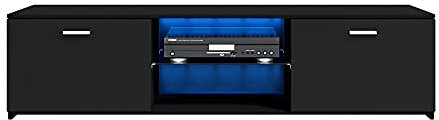 Panana 1600mm TV Stand Unit Cabinet Stand Two Doors Sideboard RGB LED Lighted for TVs 22inch to 65inch (Black)