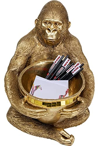Kare Design Figur Gorilla Holding Bowl, Gold, Ø8cm Stellfläche Schüssel, Deko, handgearbeitet, Unikat, Einzelstück, Höhe 41cm