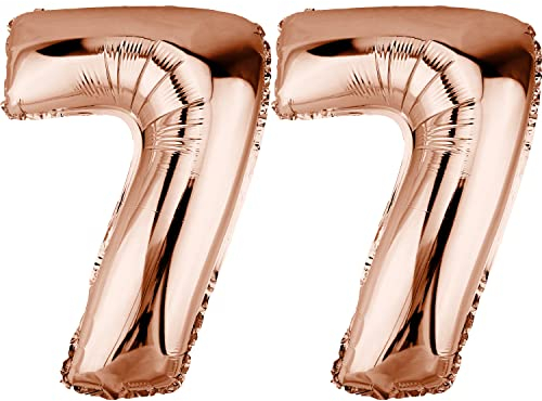 DekoRex Folienballon Rosegold 82cm Geburtstag Jubiläum Hochzeit Deko (Zahl 77)