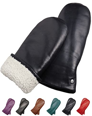 AKAROA ESTD 2019 Lederhandschuhe Damen SUE, Fäustling, italienisches Leder, Futter aus original Neuseeland Lammfell, marineblau, M/L - 8