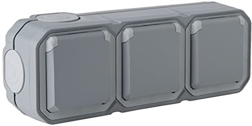 Legrand - Triple toma de corriente con tierra impermeable precableada con persiana Plexo 16A 250V viene completa para montaje horizontal gris