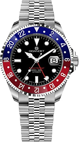 Gigandet Herren-Automatikuhr World Trip GMT - Made in Germany - Swiss Made Automatikuhrwerk SW330-2 - Saphirglas - Super Luminova - Verschraubtes Edelstahlarmband - 300m/30bar - Schwarz - G1000-002M